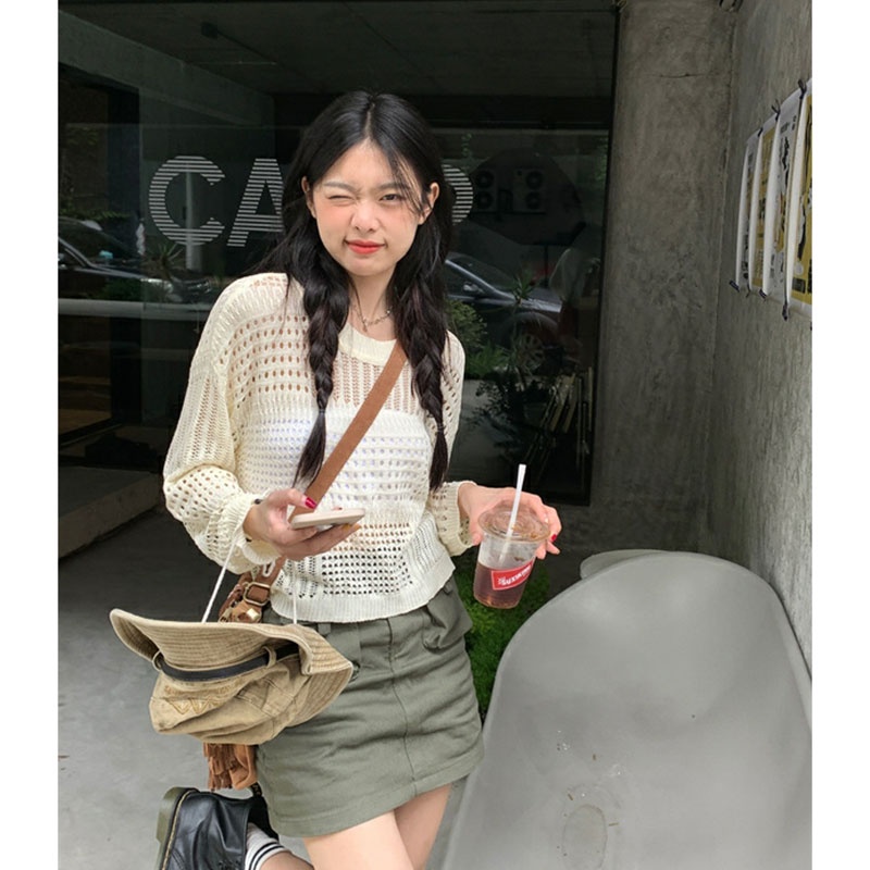 Áo Len Lưới Tay Dài Chống Nắng Thời Trang Cho Nữ