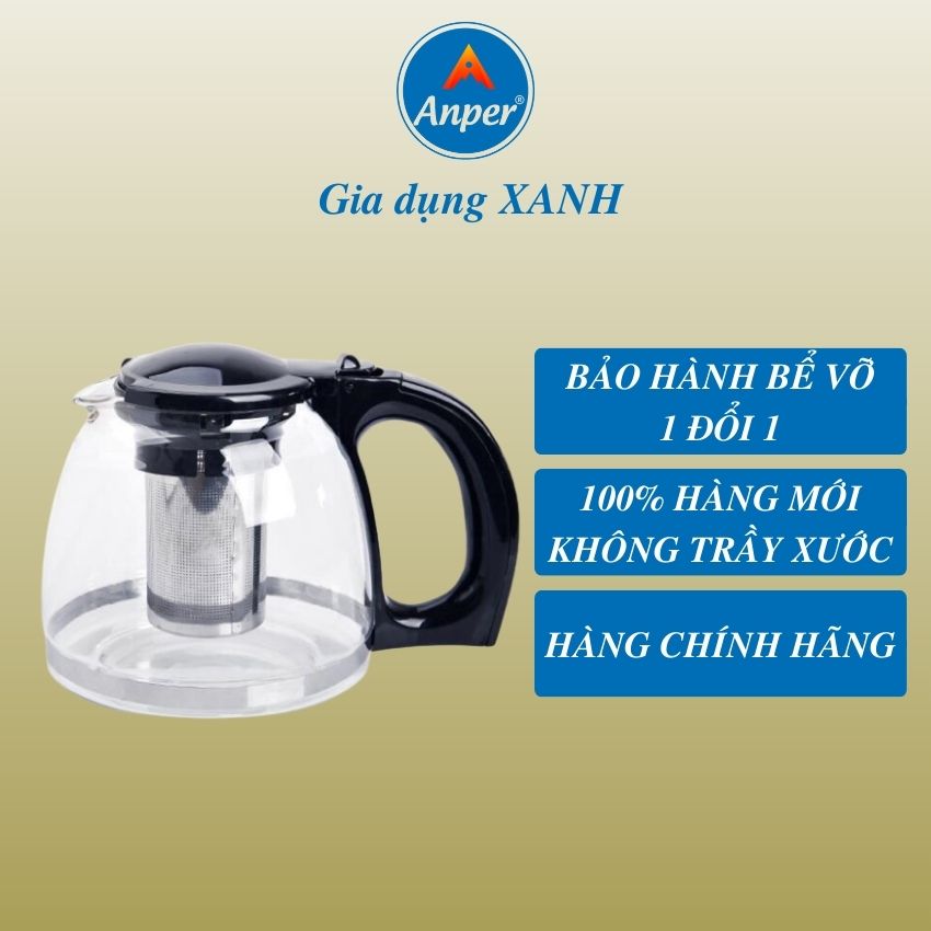 Ấm Trà Thuỷ Tinh Dung Tích 700ML và 1300 ML Sang Trọng Lõi Lọc Inox 304 Cao Cấp, Kiểu Dáng Hiện Đại.