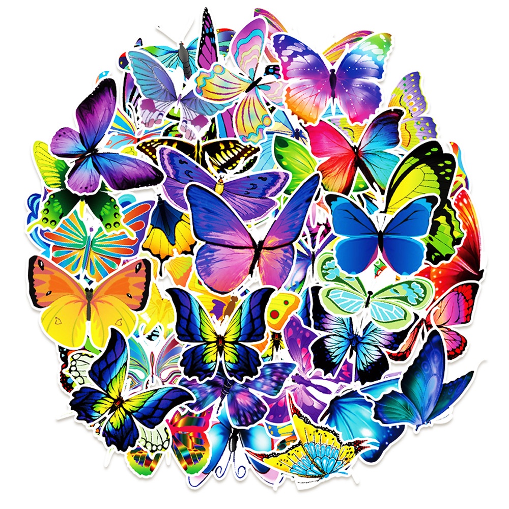 50/ 25/ 10 Miếng dán dán trang trí đàn ghi ta/ laptop hình hoa lá và bướm xinh xắn diy