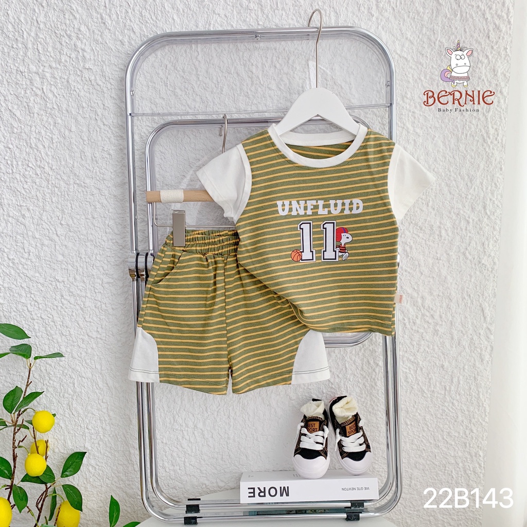 Bộ bé trai kẻ phối tay cá tính cho bé, bộ thun mềm hàng đẹp cho bé Bernie