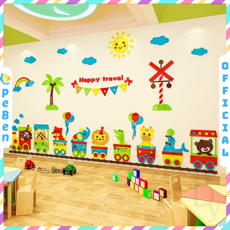 Tranh Mica trang trí tường Phim hoạt hình tàu hỏa động vật Trang trí nhà trẻ, phòng cho bé Nhiều Size - EPeBen