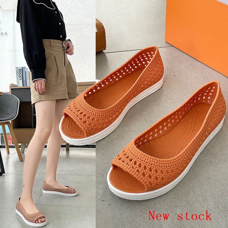 Giày Sandal Nhựa Đế Xuồng Chống Trượt Chống Mài Mòn Dễ Phối Đồ Thời Trang Năm 2021 Cho Nữ