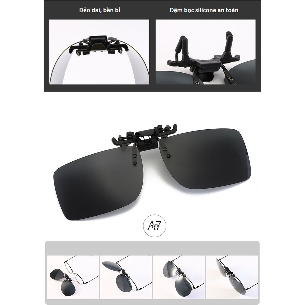 [SALE OFF 50%]Kính râm kẹp vuông có lật 2in1 polaroid phân cực chống chói lóa,chống tia UV 400-Tặng kèm hộp-khăn lau