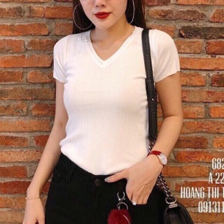 Áo thun cổ tim trơn thun borip