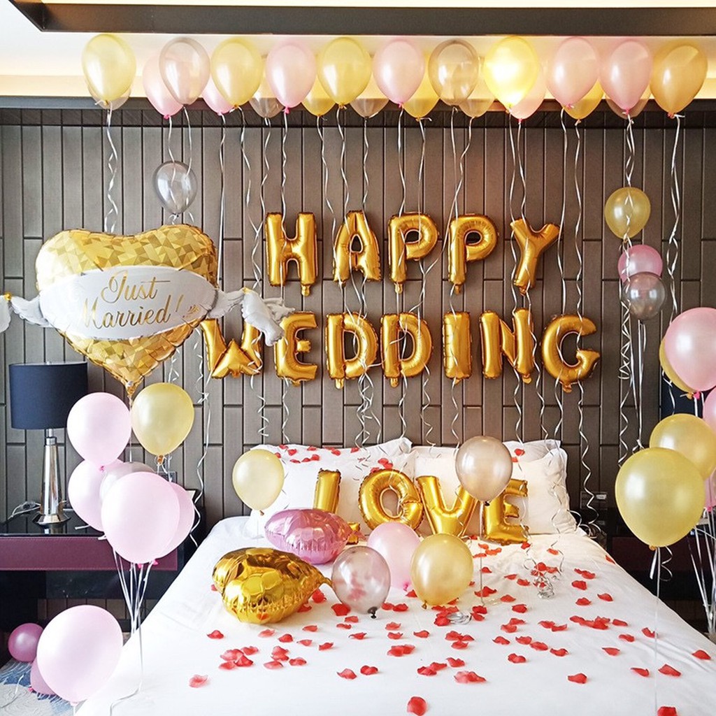 Phụ kiện trang trí tiệc cưới đẹp rẻ - Set bóng bay chữ HAPPY WEDDING