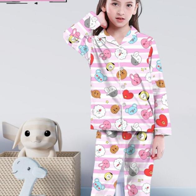 Bộ Đồ Ngủ Pijama In Hình Bt21 Dễ Thương Cho Bé Từ 2-3 Tuổi