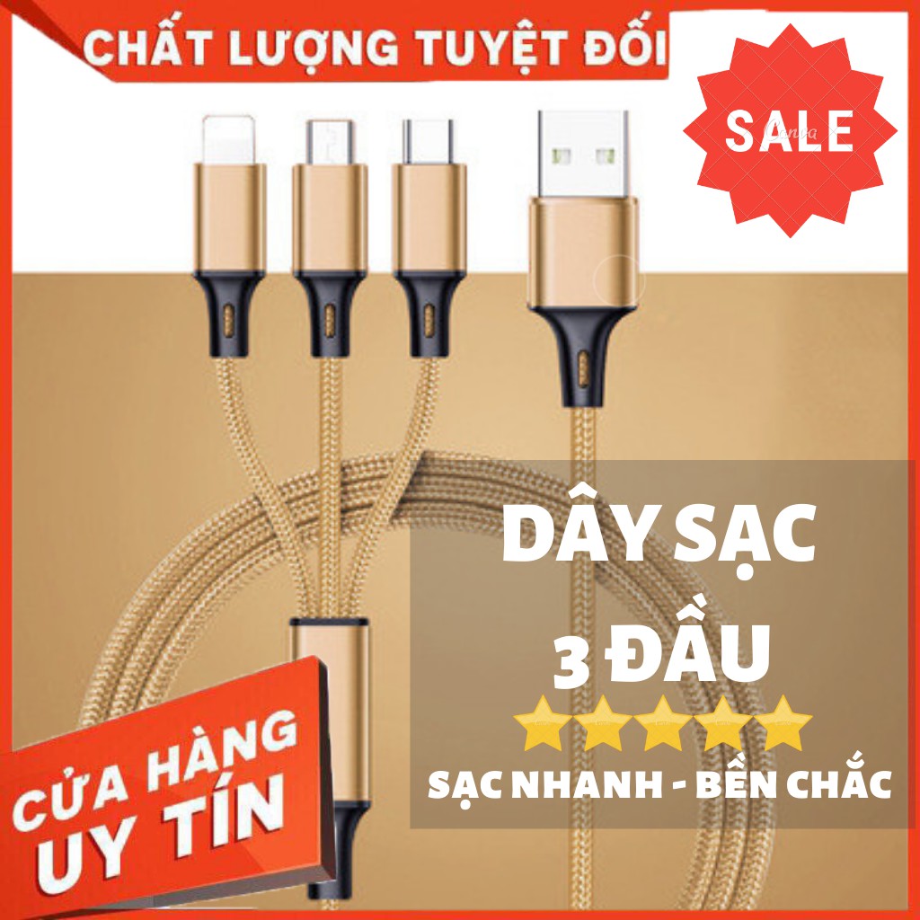 Cáp Sạc Ba Đầu Sạc Siêu Nhanh -  Cáp Sạc USB Dây Dù Siêu Bền - Cáp Sạc Android IOS Siêu Xịn⚡