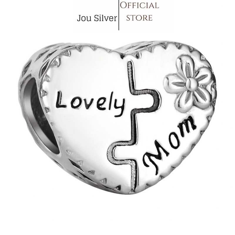 Hạt charm xỏ DIY Jou Silver chữ Lovely Mom ,charm bạc hình trái tim 0000W060009