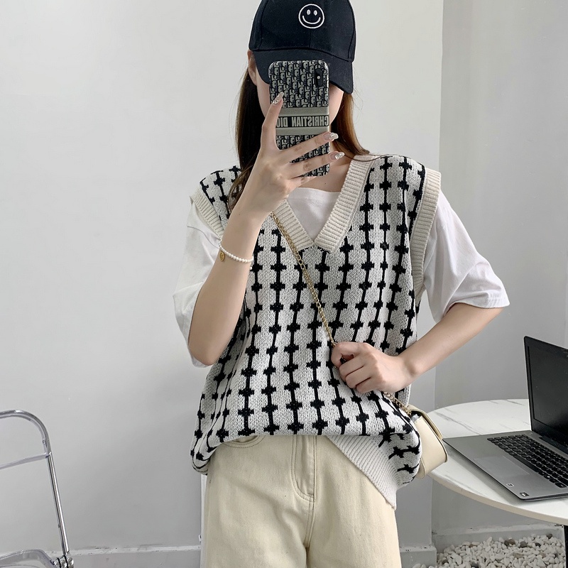 SUXI Áo Dệt Kim Sát Nách Dáng Rộng Cổ Chữ V Thời Trang Hàn Quốc Dễ Phối Đồ Cho Nữ