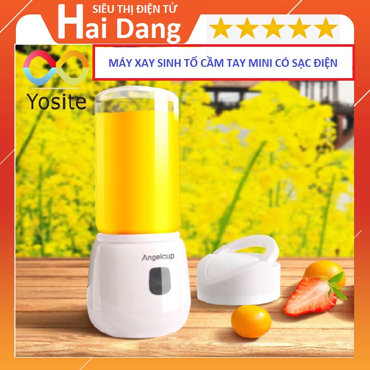 Máy Xay Sinh Tố, Cầm Tay Mini Có Sạc Điện Tặng 1 Cốc Thủy Tinh Cao Cấp Đa Năng, Xay, Trộn, Nghiền