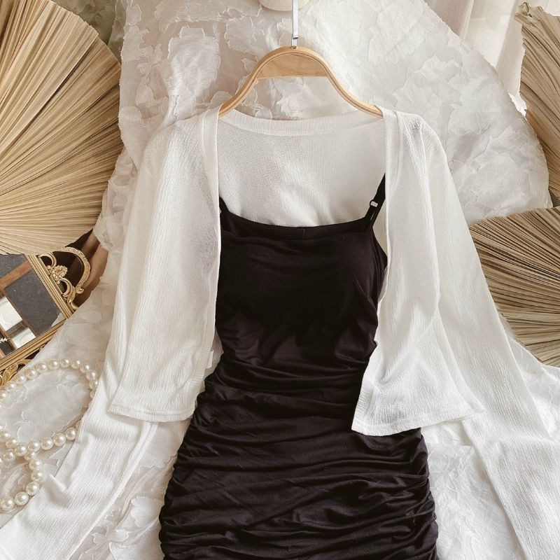 SET ĐẦM 2S ĐEN  BODY + KHOÁC TRẮNG ❤️