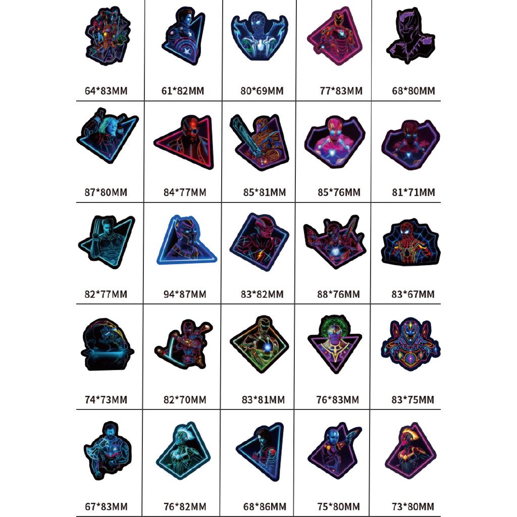 Set 100 decal chủ đề siêu anh hùng Marvel phản quang