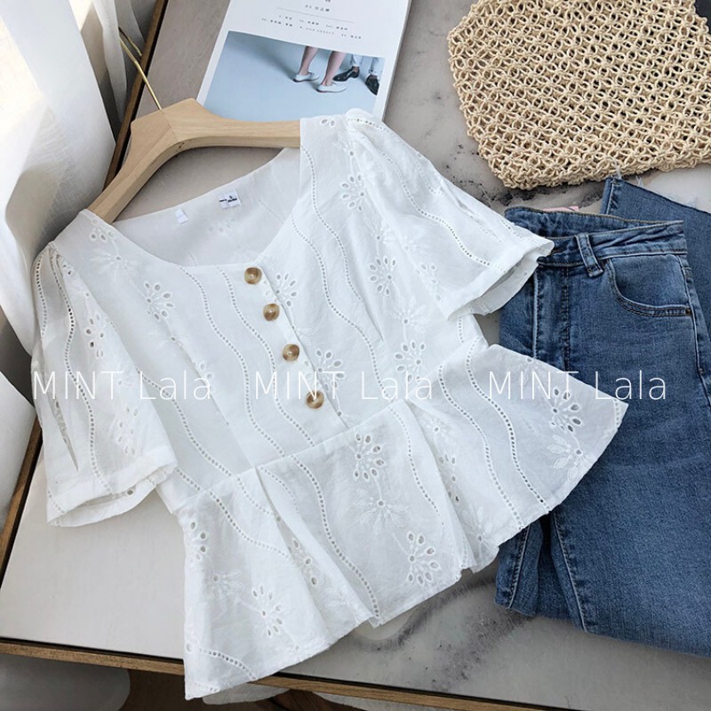 Áo Kiểu Màu Trắng Hàng Cúc Trước Mới Nhất