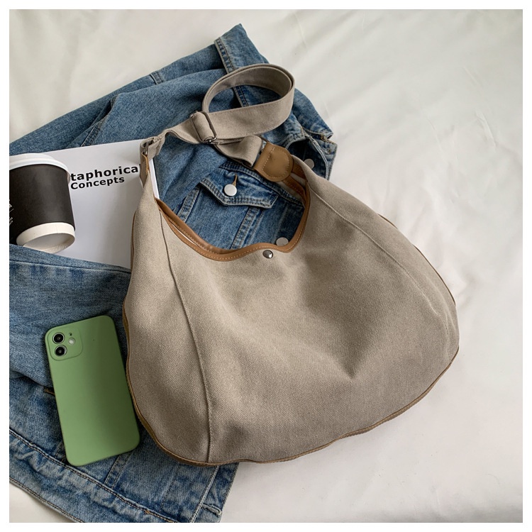 Túi Xách Vải canvas Màu Trơn Sức Chứa Lớn Thời Trang Cho Nữ