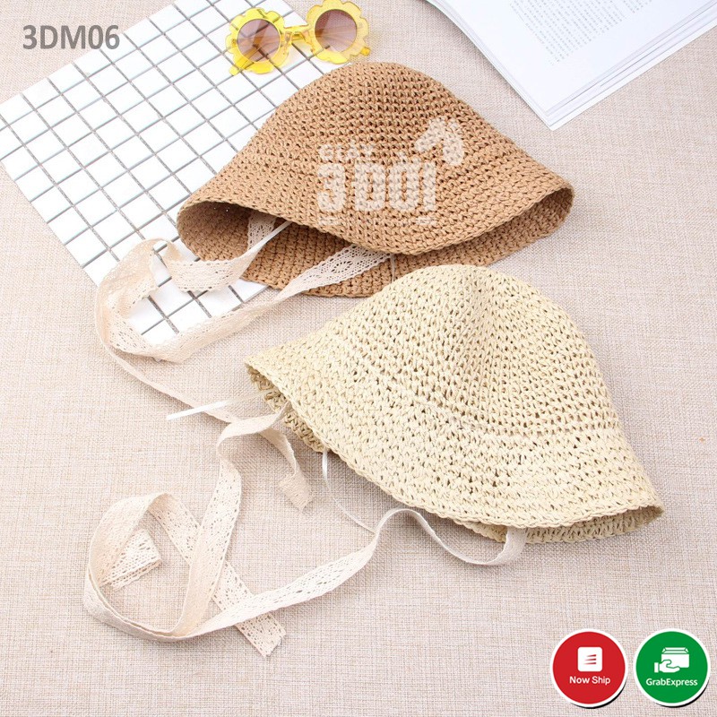 Mũ Cói Phối Dây Voan Cho Bé Gái Siêu Xinh Size 2-7T 3DM06 GIAY3DOI