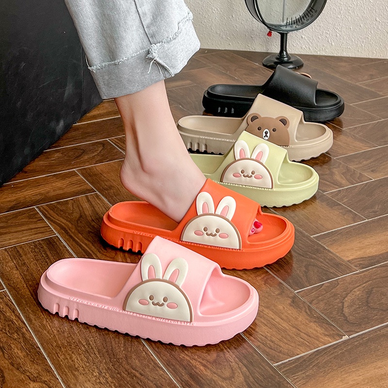 Dép đi trong nhà QIAOYILUO họa tiết thỏ hoạt hình dễ thương thời trang mùa hè cho cặp đôi