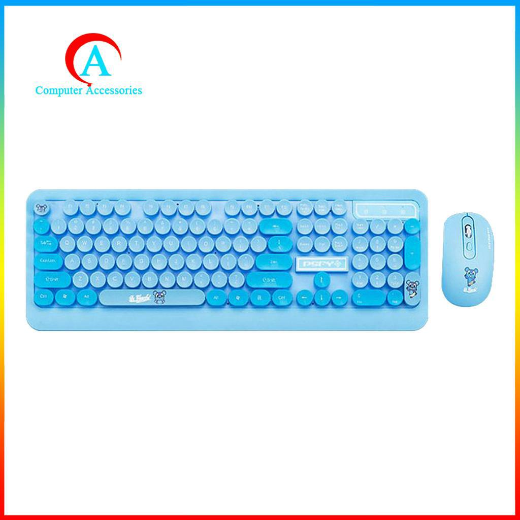 Combo Bàn Phím + Chuột Không Dây 2.4g Phong Cách Retro