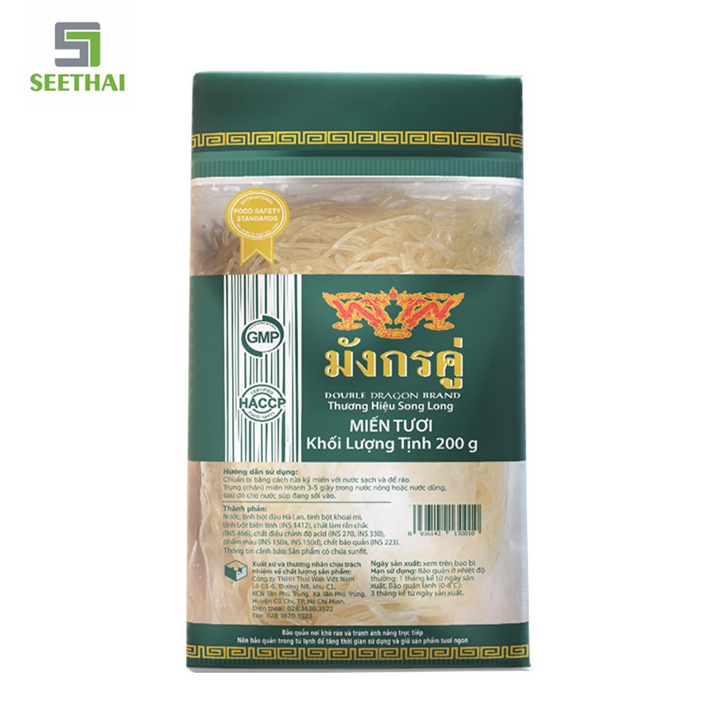 Miến tươi SONG LONG Thái Lan 200gr - miến Double Dragon - miến ThaiWah - túi xanh lá