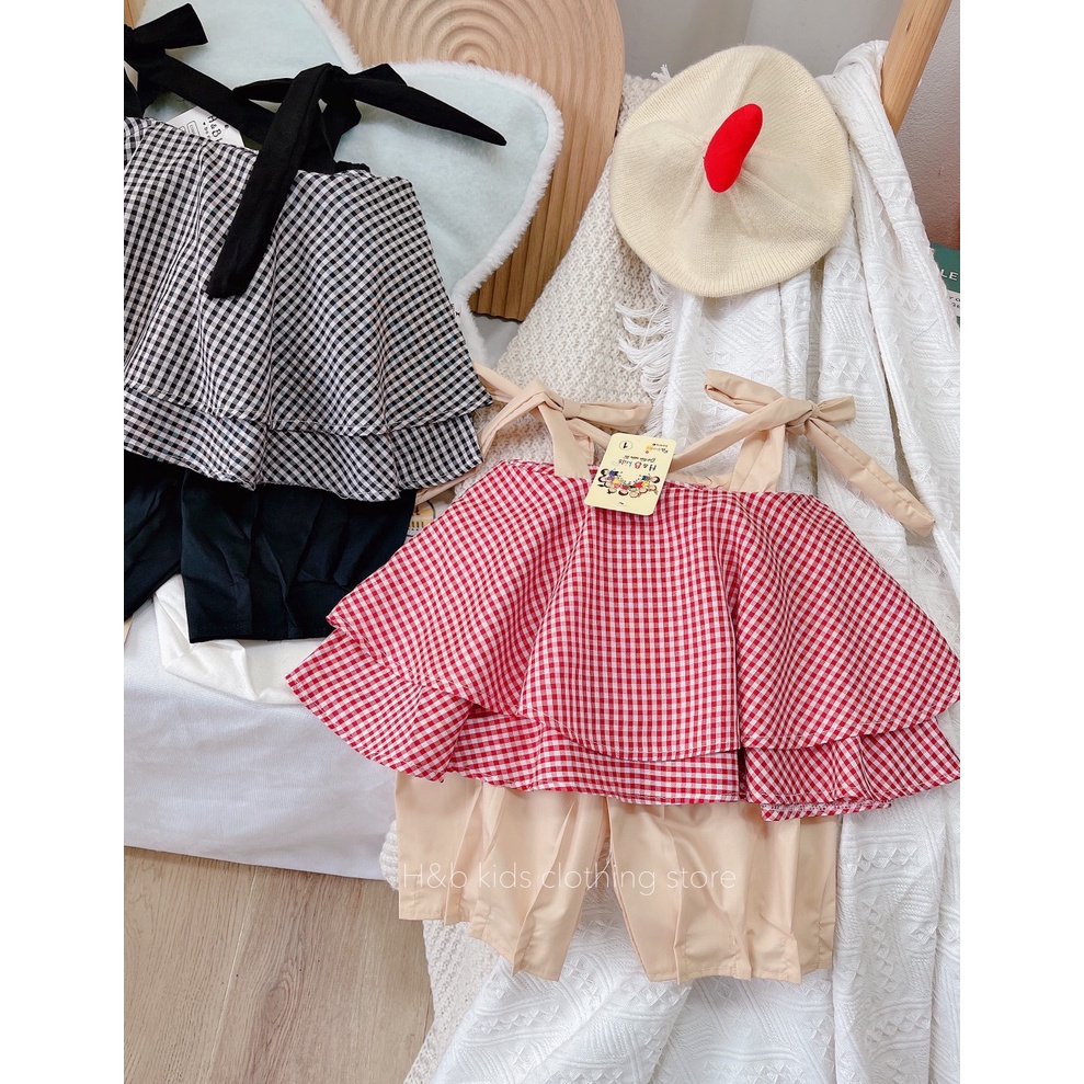 Sét Caro 2 dây   đỏ -đen  quần  thụng dài  - bộ quần áo trẻ em xinh xắn