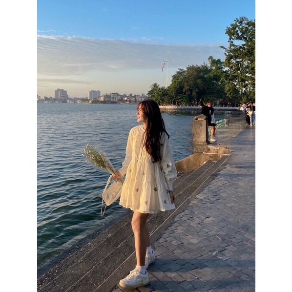 Váy babydoll hoa nhí vải đũi linen kèm váy lót trong the.sweaterweather TSW (ảnh thật)
