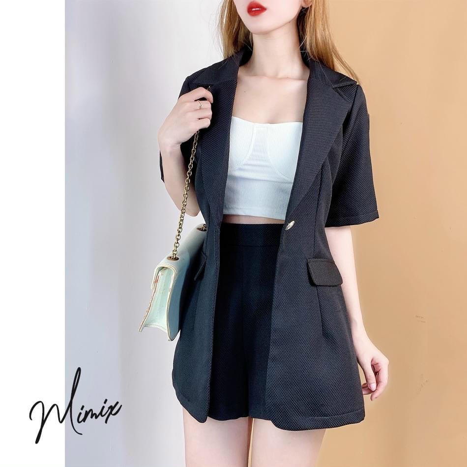 (Sale FreeShip) Sét vest đùi 3 món nữ,sét thiết kế áo vest from dài mix quần có túi chất xốp monza kèm lot cotton