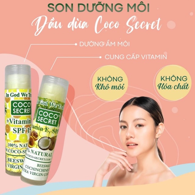 Son dưỡng môi 100% thiên nhiên coco-secret - son dưỡng môi dầu dừa sáp ong
