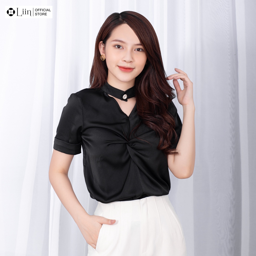 Áo sơ mi Linbi chất Lụa đẹp, ngắn tay thiết kế Cut-out trẻ trung, năng động liin clothing SM3528