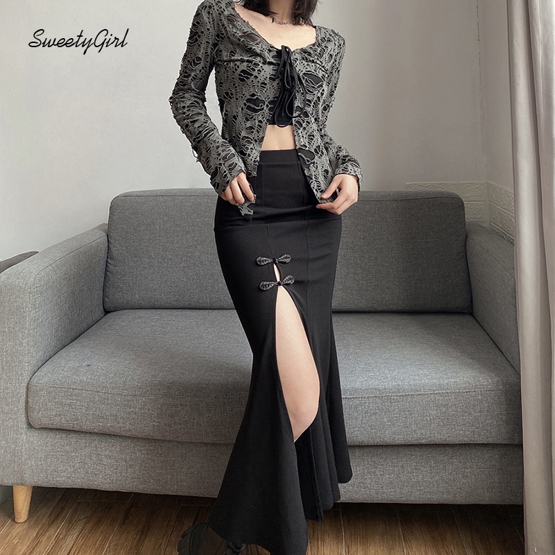 Chân Váy Đuôi Cá Midi Lưng Cao Màu Trơn Thời Trang 2022 Cho Nữ