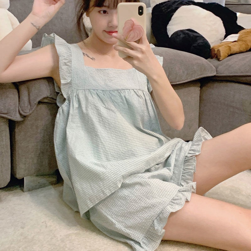 Bộ đồ ngủ áo không tay quần đùi mỏng mặc nhà thời trang mùa hè cho nữ