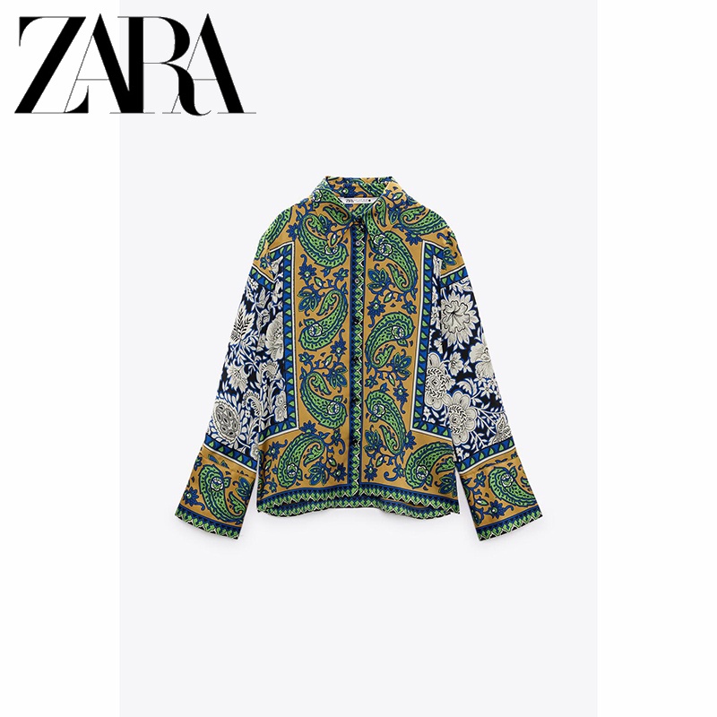 Zara set Áo Sơ Mi Tay Dài In Họa Tiết Phong Cách vintage Ngọt Ngào