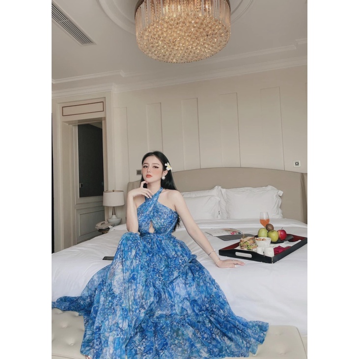 Mẫu Hàng Thiết Kế HOT | Đầm Voan Cổ Yếm Dáng Xòe Mặc Đi Dự Tiệc Thu Hút Mọi Ánh Nhìn UP