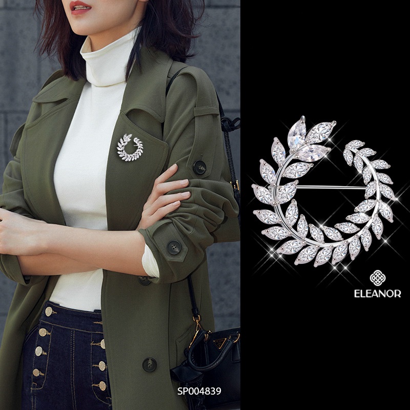 Ghim cài áo nam nữ Eleanor Accessories hình vòng nguyệt quế đính đá phụ kiện thời trang 4839