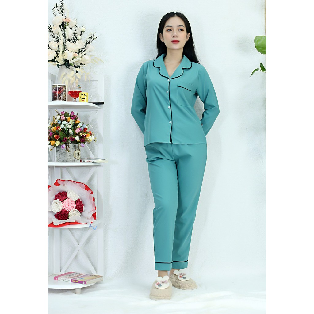 Bộ đồ bộ Pijama màu XANH tay dài quần dài siêu lụa - Thoải Mái Nhẹ Nhàng