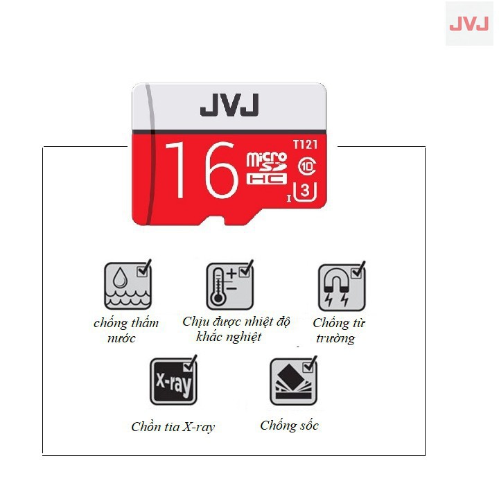 Thẻ nhớ 16Gb JVJ Pro U3 Class 10 - Chuyên dụng dành cho CAMERA