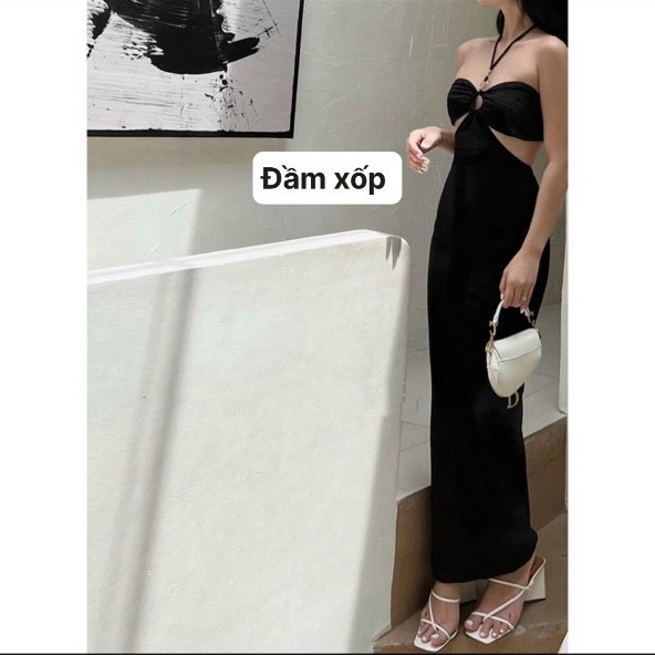 Đầm nữ khoen ngực kiểu body dáng dài cổ dây yếm hot hit 95