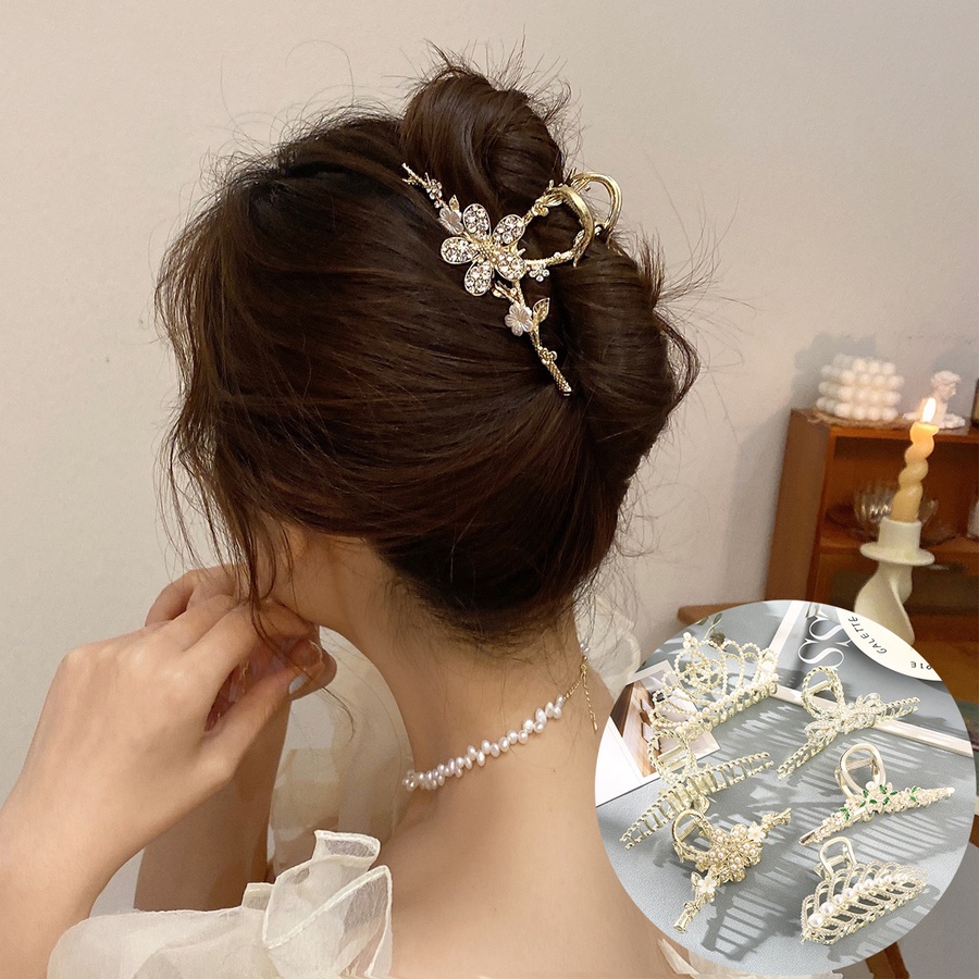 Kẹp Tóc Hợp Kim Hình Hoa Đính Ngọc Trai Nhân Tạo Thời Trang