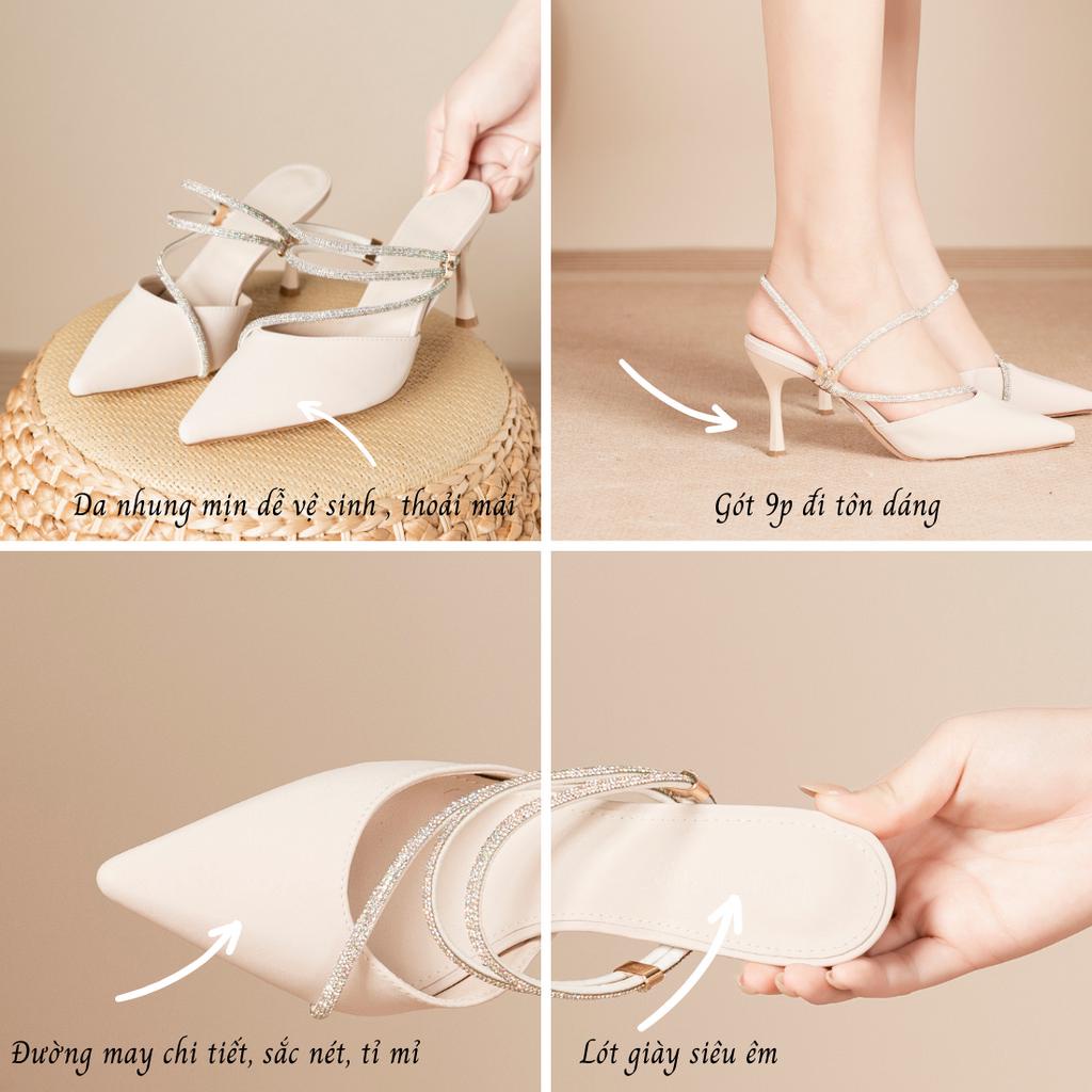 GIÀY CAO GÓT BEESHOES NỮ MŨI NHỌN - GIÀY CAO GÓT NỮ GÓT NHỌN CAO 9 PHÂN SẴN MÀU ĐEN - KEM 230376