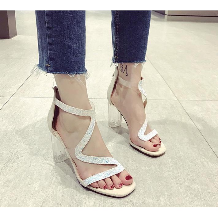 Giày CG gót trong kim tuyến mới-CG-0335