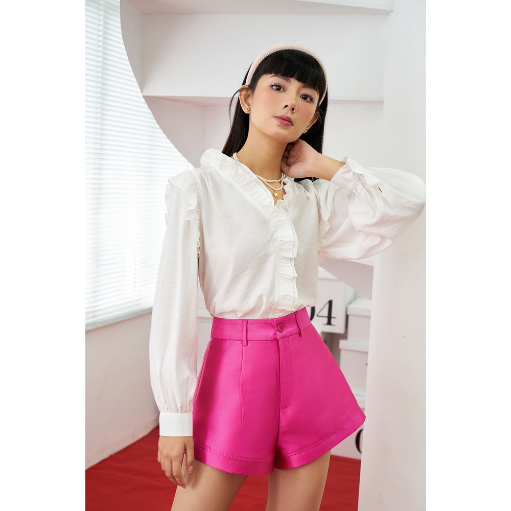 DOTTIE - Áo kiểu chạy bèo nữ trắng T0394