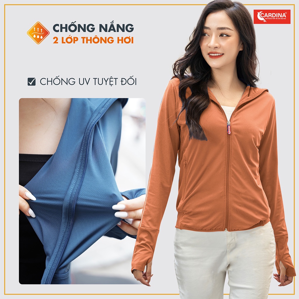 Áo chống nắng nữ CARDINA 2 lớp chất thun lạnh cao cấp viền thể thao chống tia UV thiết kế lưới tản nhiệt 2NF02