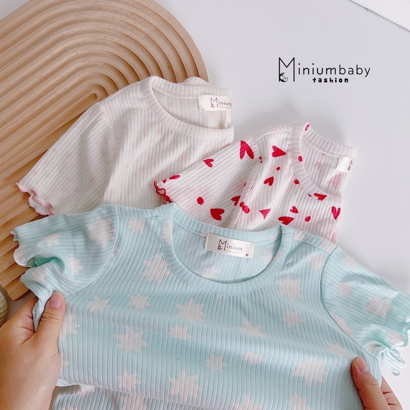 Bộ cotton gân viền bèo Minium vải mềm mát cho bé gái