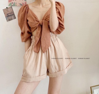 SET ÁO CỘT NƠ NGỰC KÈM QUẦN SHORT (KÈM HÌNH THẬT)
