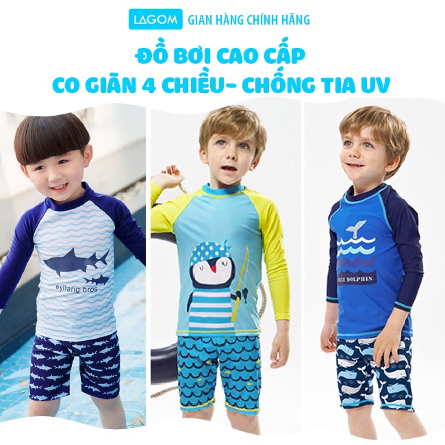 Đồ Bơi Cho Bé Trai Tay Dài [KÈM MŨ]  10 - 40kg | Bộ Bơi Dài Tay Bé Trai Đi Biển Cao Cấp