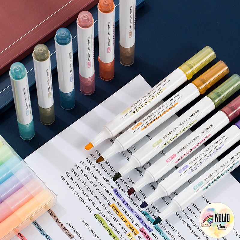 Bộ Bút Highlight Dạ Quang Marker 6 Màu Ghi Chú Xinh Xắn VIENCE DQ3