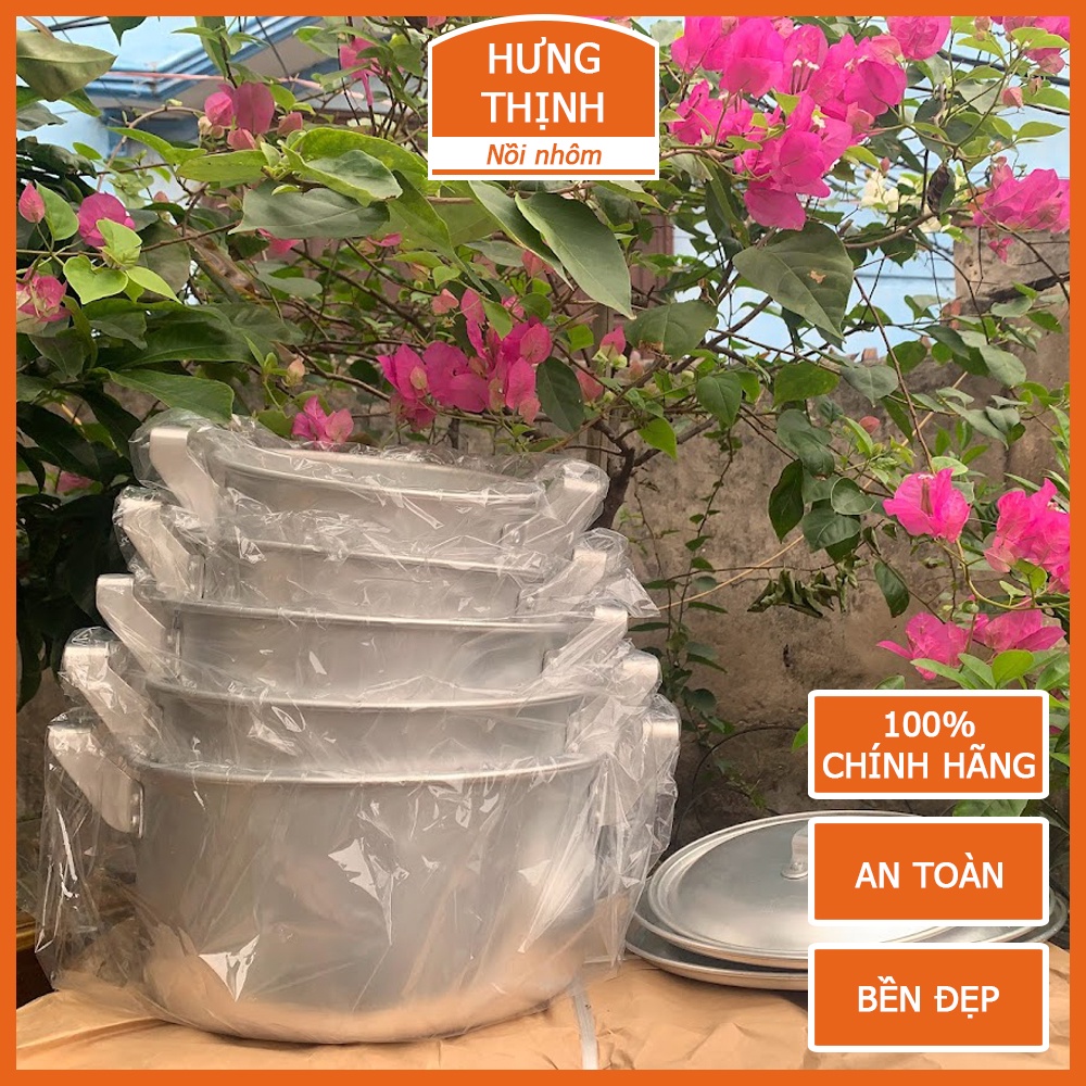 Bộ Nồi nhôm Xoong nhôm cao cấp Hưng Thịnh 5 chiếc 16, 18, 20, 22, 24 cm
