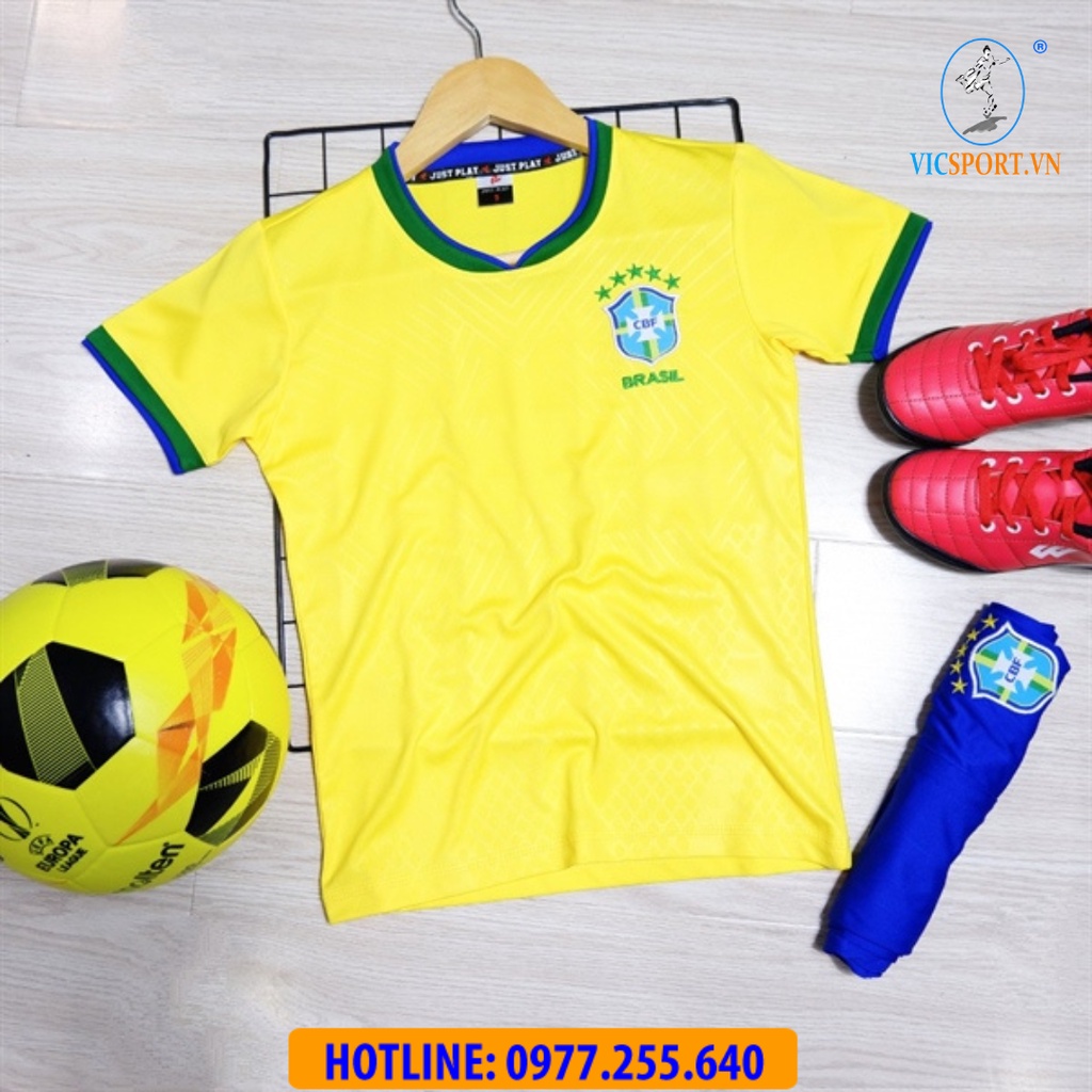 Áo bóng Đá Brasil, Quần Áo Đá Banh Trẻ Em Đội Tuyển Brazil Đủ Màu, Vải Thun Thoáng Mát - Vicsport
