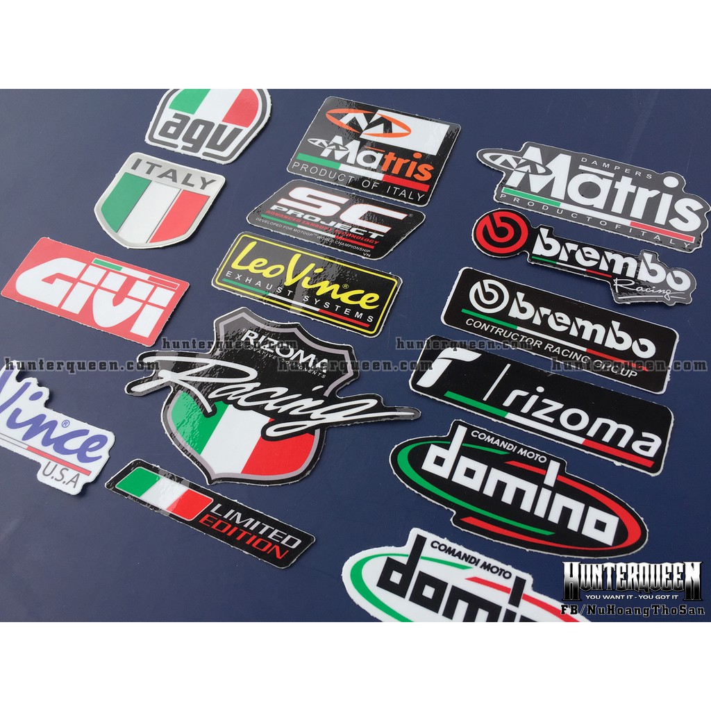 Bộ 15 logo sắc màu cờ Ý, decal dán xe máy, nón bảo hiểm... Sticker chống nước, bền màu. Hình dán đẹp