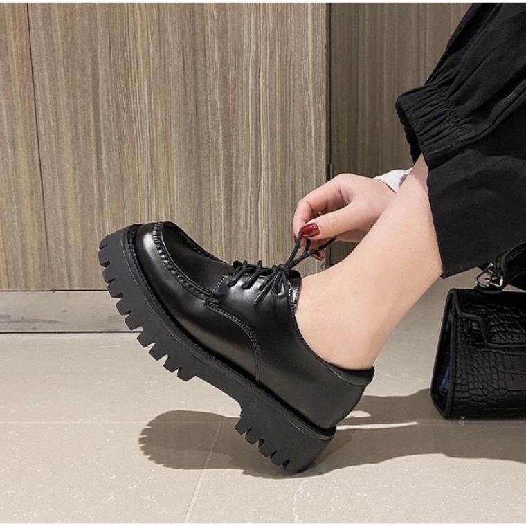 MẪU MỚI FORM SIÊU ĐẸP VIDEO THẬT Giày oxford nữ da lì mờ và da bóng cao cấp fullbox đế 5cm ulzzang buộc dây mũi tròn CC