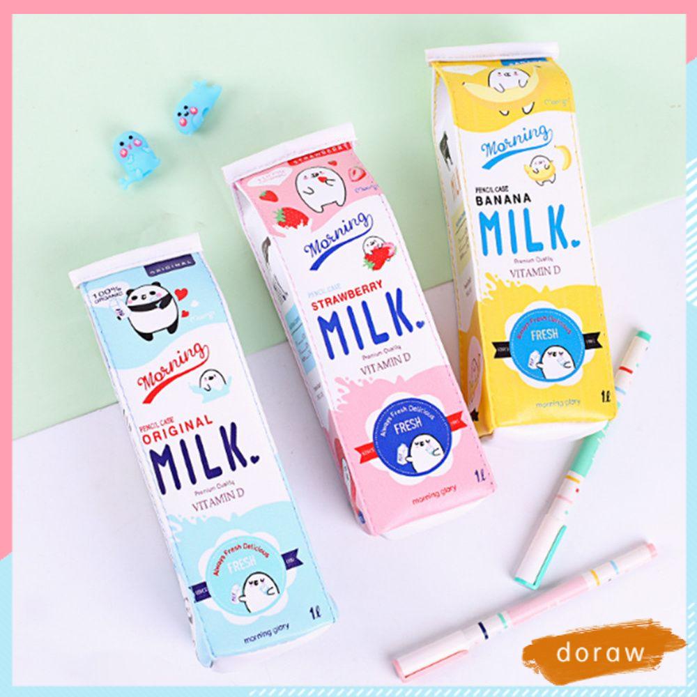 Túi Đựng Bút Bằng Da PU Hình Hộp Sữa Độc Đáo Dễ Thương Cho Bé Trai Và Gái