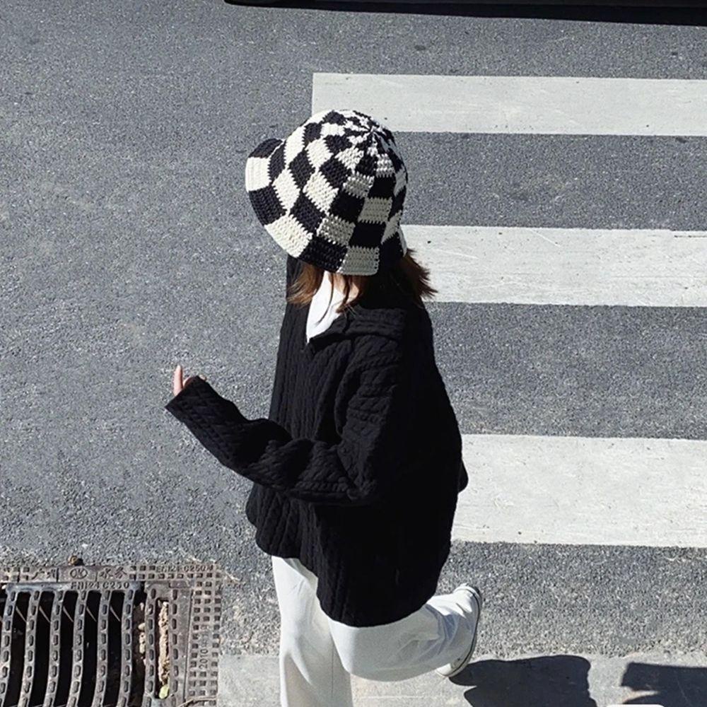Nón Tai Bèo Họa Tiết Sọc Caro Thời Trang Thu Đông Cho Nữ